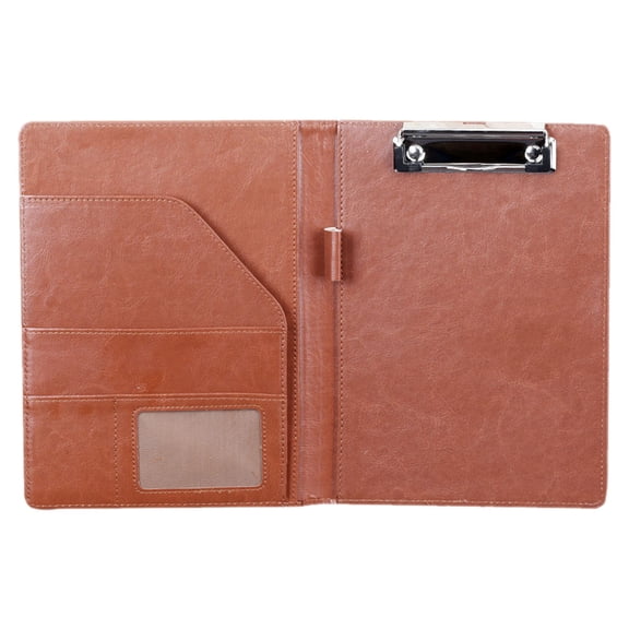 Leeye Multi-Functional Brown Leather Business Folder with Transparent Insert, A5 Contract & Document Organizer for Meetings and Presentations