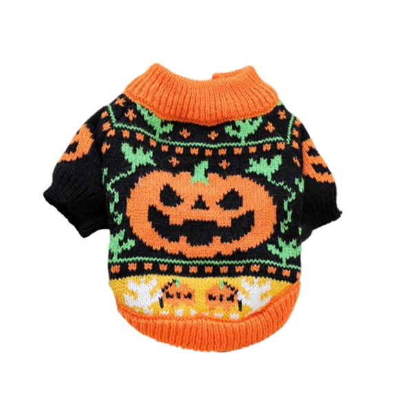 Leeye Orange Halloween Pet Sweater Size L, Warm Knit Pumpkin Dog Cat Sweater with Stretchy Acrylic Fabric, Cozy Halloween Pullover for Large Cats Dogs