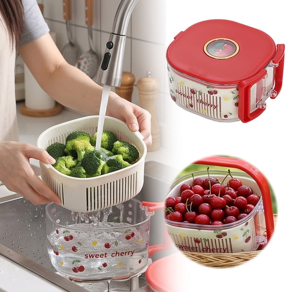 Leeye Outdoor Fruit Box Strainer Mixing Bowl Portable Layer Drain Forks Rice Kitchen Food Preparation in Double for Garden Yard Patio