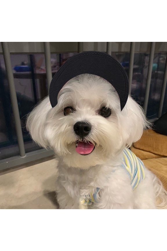 Pet Baseball Cap with Ear Holes, Adjustable Breathable Canvas Sun Hat for Dogs Cats, Summer Outdoor Sports Visor with Chin Strap for Small Medium Large Pets, Black, 0.04 lb