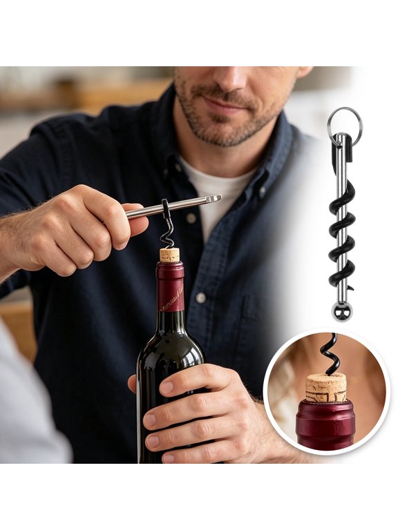 Portable Stainless Compact Bottle Pocket Sized Opener Steel Keychain Corkscrew Waiter Cork Remover for Travel Camping Picnic Kitchen Bar
