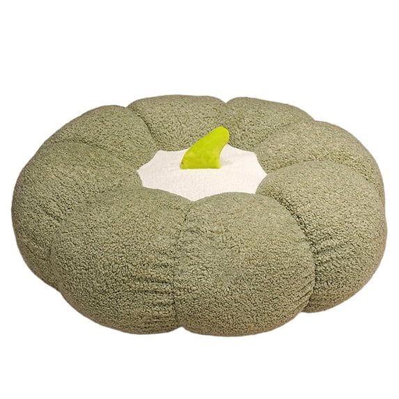 Leeye Pumpkin Floor Cushion Seat Pad, Soft Plush Round Floor Pillow Stool for Living Room Bedroom Meditation, Cozy Pumpkin Shaped Ottoman for Home Decor, Green 17.72x17.72x5.91in