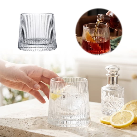 Leeye Ribbed Old Fashioned Whiskey Glasses, 10 oz Crystal Tumbler with Heavy Base, Vertical Ridged Glass Cups for Cocktails Home Bar, Clear, 3.15 x 2.95 x 2.76 in, 0.44 lb