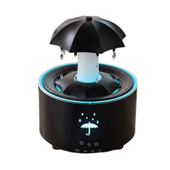 Leeye Rotating Umbrella Diffuser Humidifier, Water Drop Cool Mist Aromatherapy Diffuser with 7 Color LED Rain Sound for Bedroom Home Office, Timer Auto Shut Off, Black