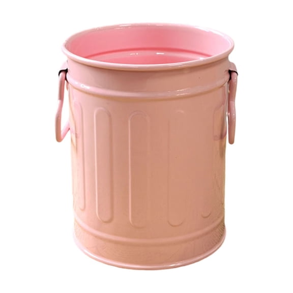 Leeye Small Metal Desk Organizer Bucket with Handle Iron Storage Tin Pen Holder Pencil Caddy for Office Home Decor Light Pink