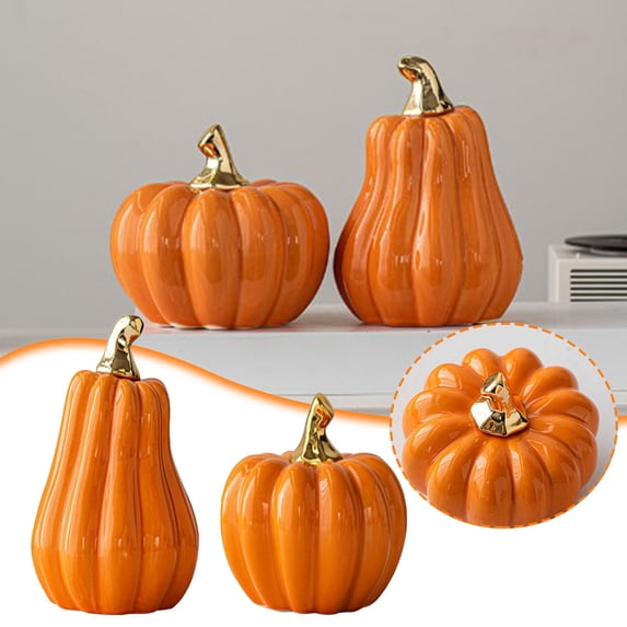 Leeye Small Yellow Ceramic Pumpkin Ornament, 10x12cm Mini Glazed Pumpkin Figurine Tabletop Decor, Hand-Painted Fall Halloween Thanksgiving Accent for Shelf Desk Mantel Home