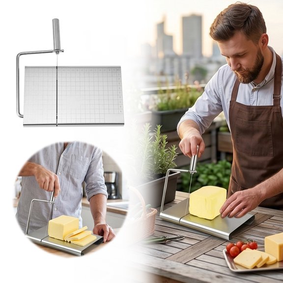 Leeye Stainless Steel Cheese Slicer, Adjustable Thickness Cheese Cutter Tool, Kitchen Cheese Plane for Hard and Soft Cheese, Ergonomic Handle Dishwasher Safe, Silver 8.3 inches