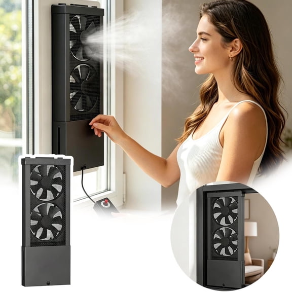 Leeye Vertical Window Exhaust Fan for Sliding Windows Retractable Ventilation Fan with Stepless Speed Control Tool-Free Installation for Bedroom Kitchen Garage, Black, 17.72in