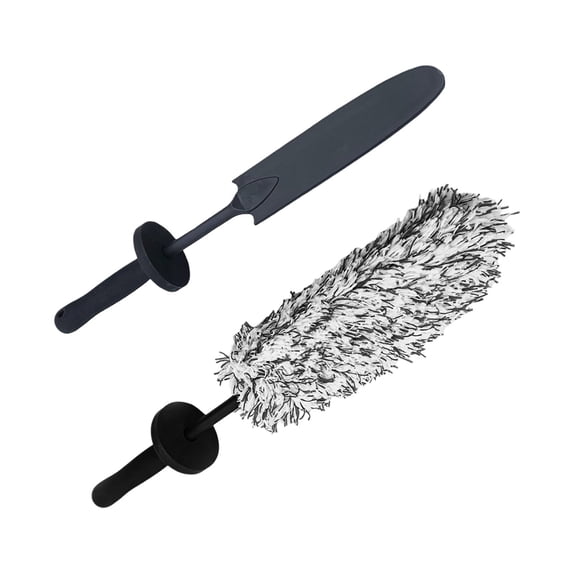Leeye Wheel Barrel Brush Long Handle Microfiber Wheel Duster with Removable Covers for Car Exterior Interior Rim Cleaning Multipurpose Black