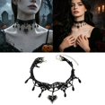 thumbnail image 1 of Leeye Witch Figure White Lace Gothic Choker Necklace For Red Heart Pendant Teardrop Bead Tassel Collar Jewelry Halloween Dark Pun Cosplay, 1 of 5