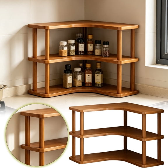 Leeye Wooden Desktop Shelf, Countertop Mug Holder and Spice Rack, Small Tiered Storage Stand for Kitchen Bathroom Office