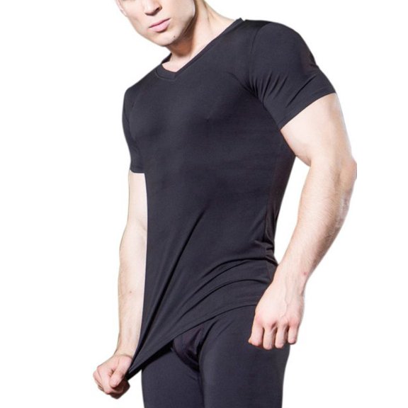 Leezo Mens Compression Tops V-Neck Sport T-shirt Short Sleeve Fitness Tee
