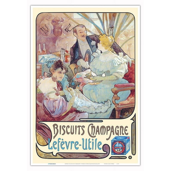Lefèvre-Utile Biscuits Champagne - Vintage Advertising Poster by Alphonse Mucha c.1897 - Master Art Print (Unframed) 13in x 19in