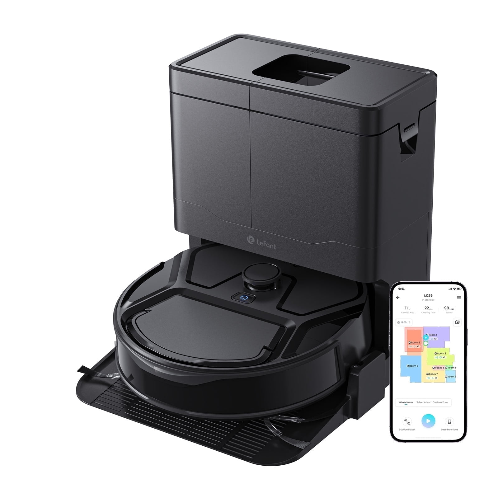 Lefant M265 Robot Vacuum and Mop Combo, 15000Pa Suction for Pet Hair，Zero-Tangle Design