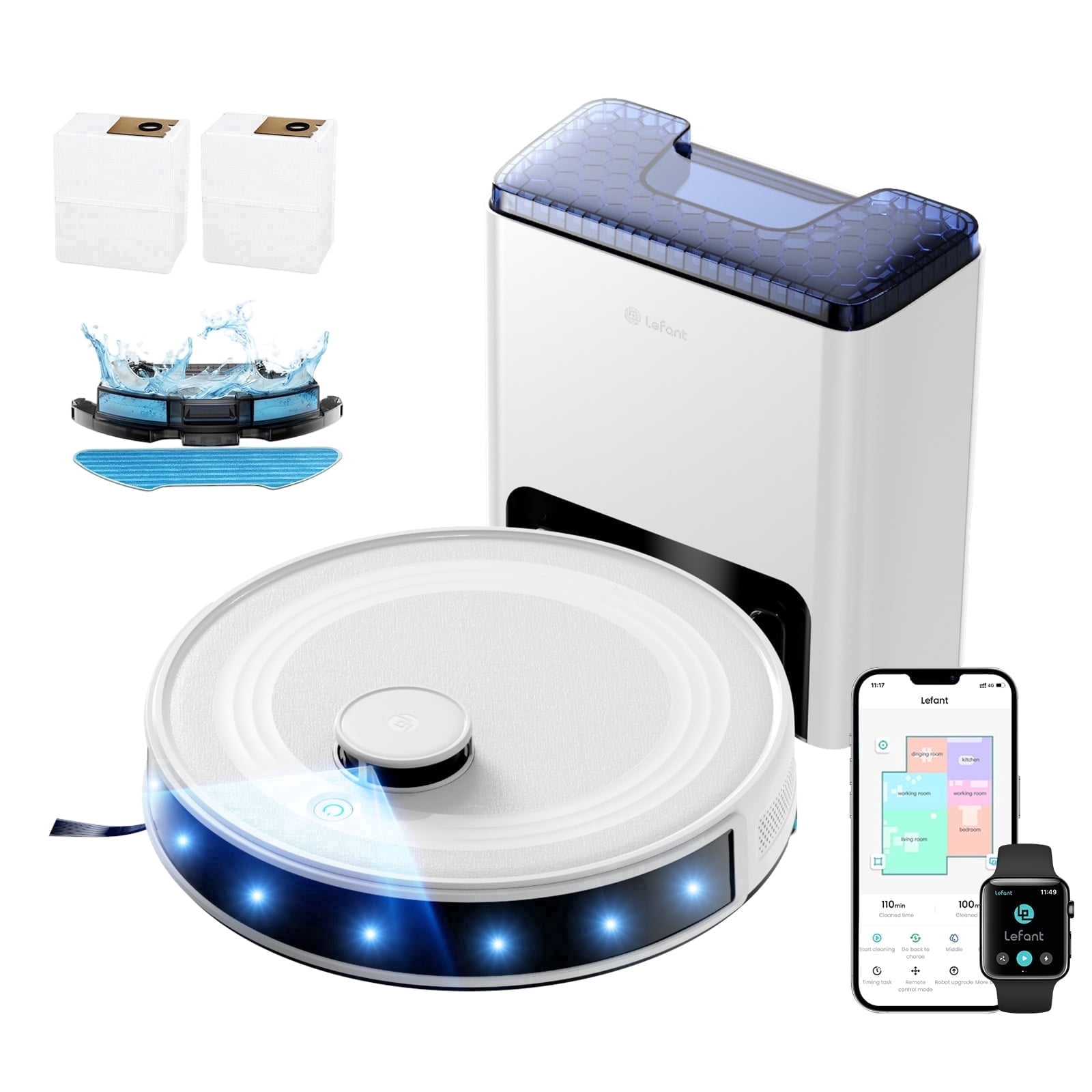 Lefant M2L Plus LiDAR Navigation Robot Vacuum and Mop, 7000Pa Suction, Multi-Floor Mapping, Self-Emptying and Filling, Robot Vacuum for Floors Pet Hair