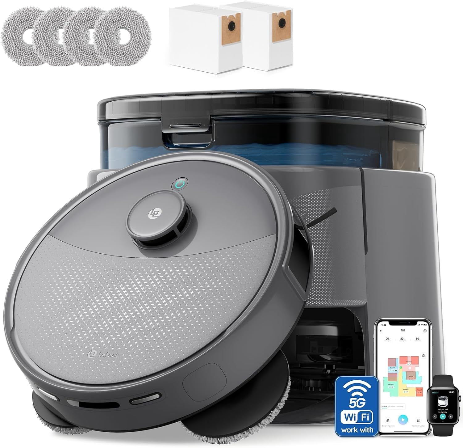 Lefant M3 Max Robot Vacuum and Mop, 113°F Hot Water Auto Mop Washing & Cool Air Drying, Self-Emptying & Refilling