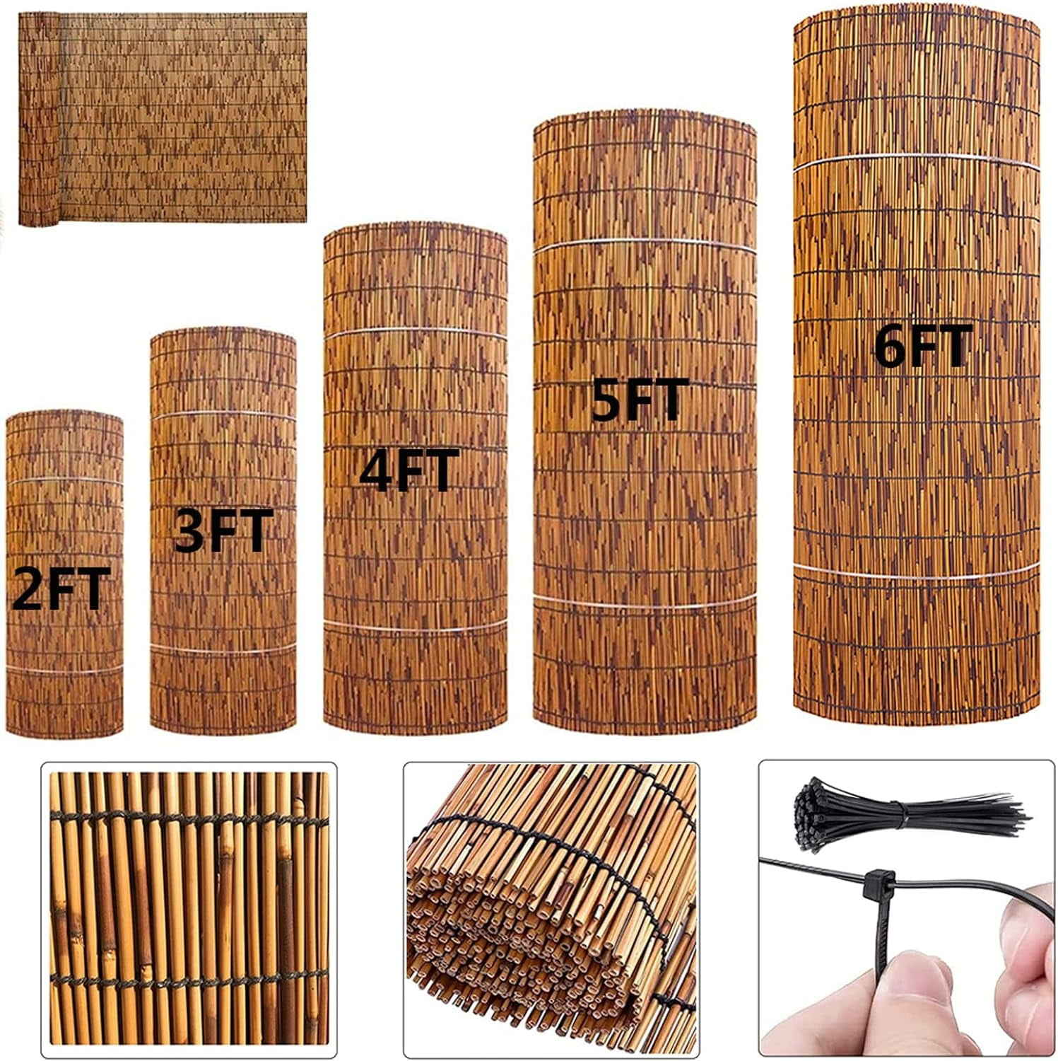 Lefedrasticity Natural Reed Fencing Rolls 5 ft x 16.4 ft Brown Bamboo Outdoor Panel Privacy Screens