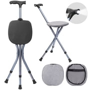 lefeke Folding Cane with Adjustable Seat, Portable Walking Cane with Cushion, LED Light, Supports 330 lbs