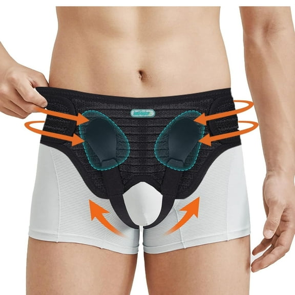 Lefeke Hernia Belts for Men, Upgrade Adjustable Inguinal Hernia Support Belt for Men & Women with 4 Compression Pads，Hernia Support Truss for Single/Double Inguinal or Sports Hernia（Black-M）