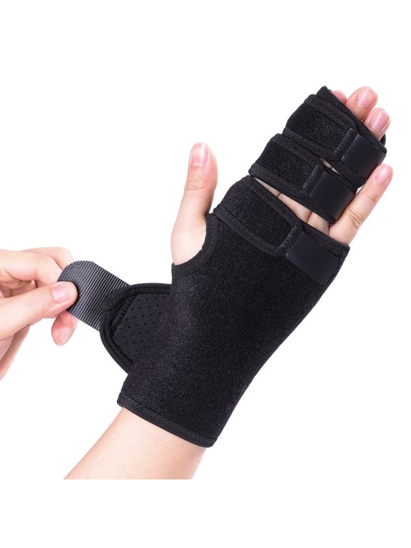 Trigger Finger Splint, Three Finger Brace for Index, Middle, Ring or Little Finger, Adjustable Hand Splint for Broken Fingers, Finger Straightener for Arthritis Contractures(Left)