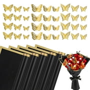Lefiocky 20 Sheet Flower Wrapping Paper and 72 Pcs 3D Butterfly Wall Decor, Black