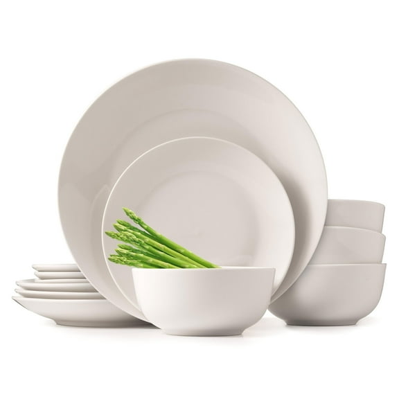 Lefonte Dinnerware Sets, Fine Porcelain Dinnerware Sets, Plates and Bowls Sets, Dishes, 12-Piece Service for 4, Soft White
