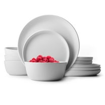 Lefonte Dinnerware Sets, Stoneware Dinnerware Sets, Plates and Bowls Sets, Dishes, 12-Piece Service for 4, White