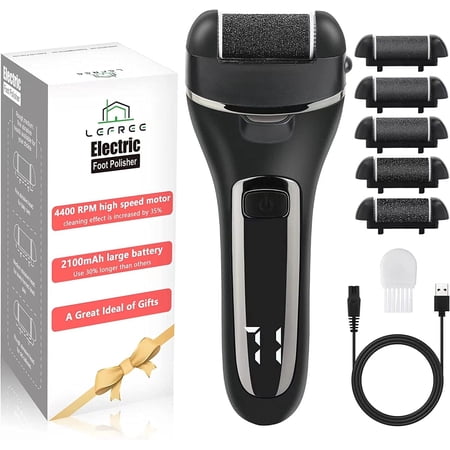 Lefree Callus Remover Electric Foot File Pedicure Tool, 6 Rollers, 4400RPM, Black