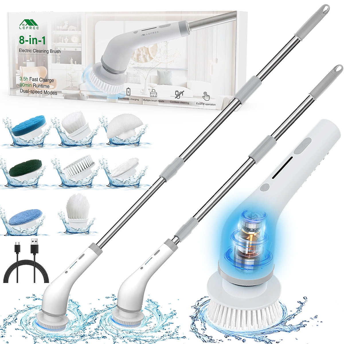 Lefree Extendable Handheld Electric Spin Scrubber, Rechargeable, 2