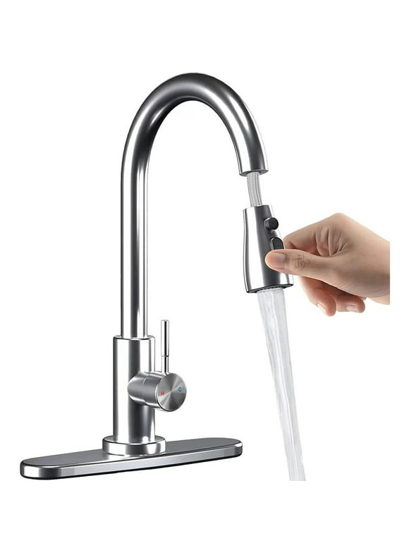 Lefree Kitchen Faucets with Pull Down Sprayer Single Handle Sink Faucet, 3/8', Silver