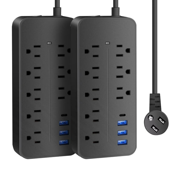 Lefree Power Strip Extension Cord Multi Outlet Surge Protector, Black, 2Pack