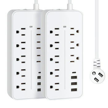 Lefree Power Strip Extension Cord Multi Outlet Surge Protector, White, 2Pack