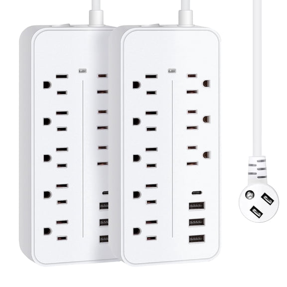 Lefree Power Strip Extension Cord Multi Outlet Surge Protector, White, 2Pack