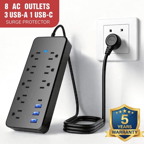 Lefree Power Strip Surge Protector Extension Cord with Multi Outlets & USB Ports, Black