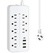 Lefree Surge Protector Power Strip with USB Ports 4-Foot Extension Cord - 12 Outlet for Indoor/Office Use, White