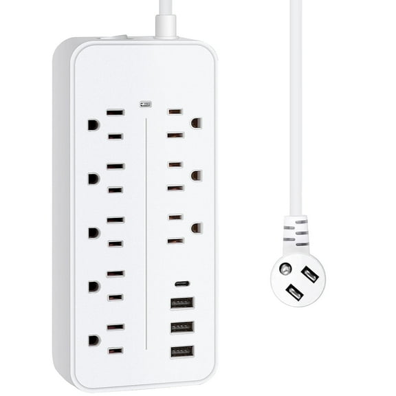 Lefree Surge Protector Power Strip with USB Ports  4-Foot Extension Cord - 12 Outlet for Indoor/Office Use, White
