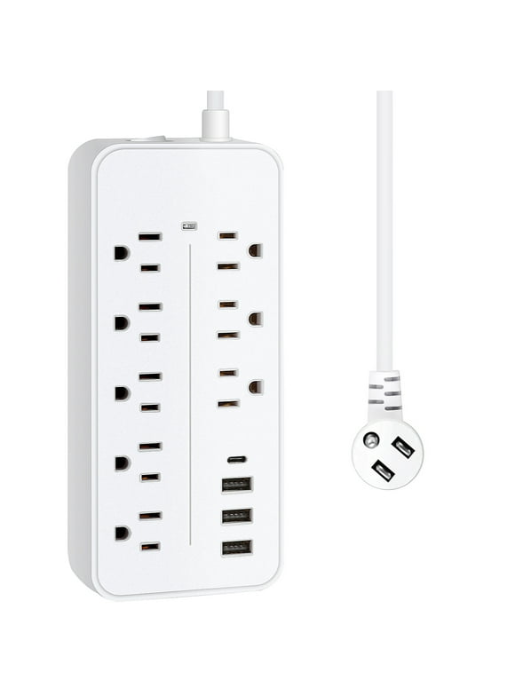 Lefree Power Strip Surge Protector Extension Cord with Multi Outlets USB Ports, White