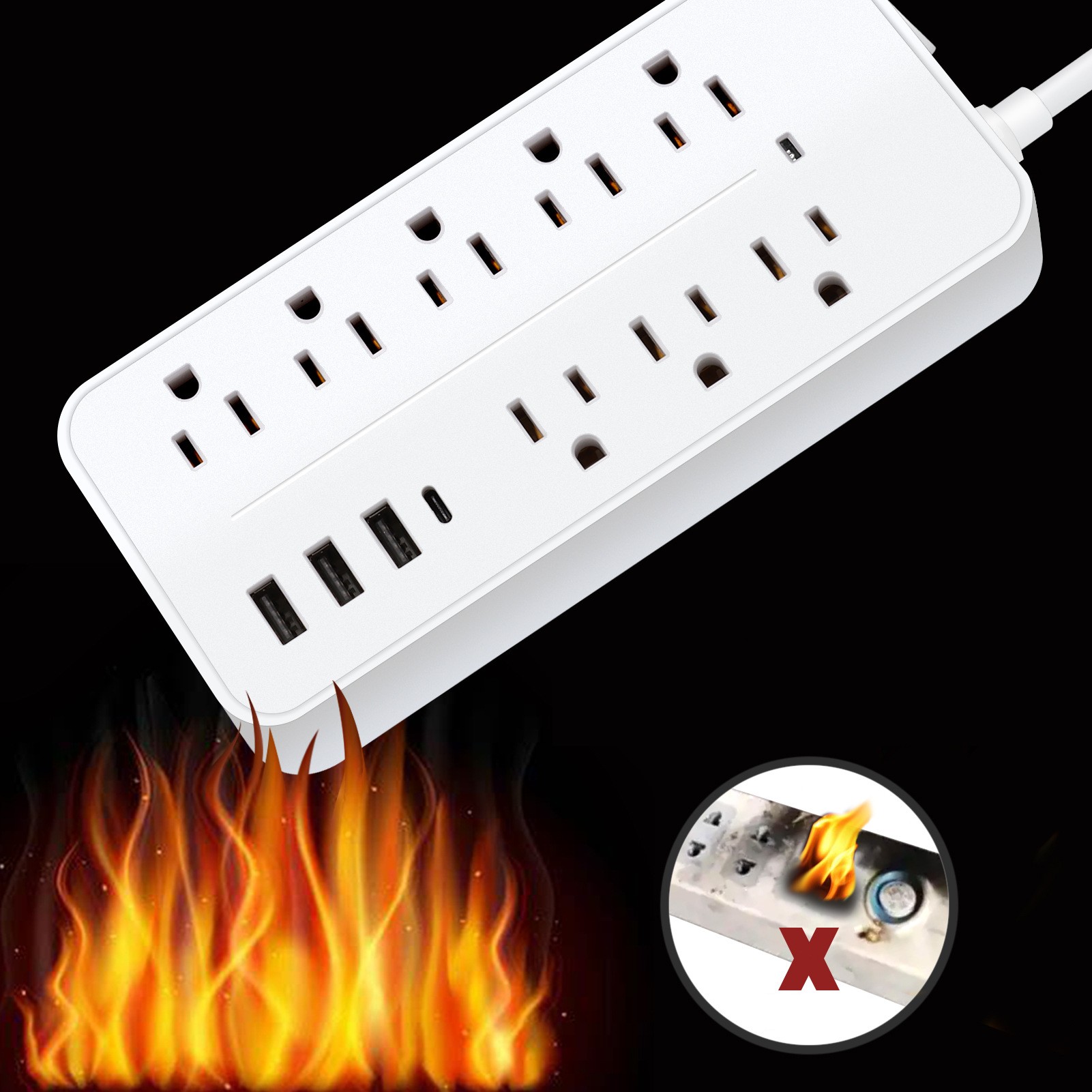 Power Strip Tower Surge Protector Power Strip with USB 12 Outlets with