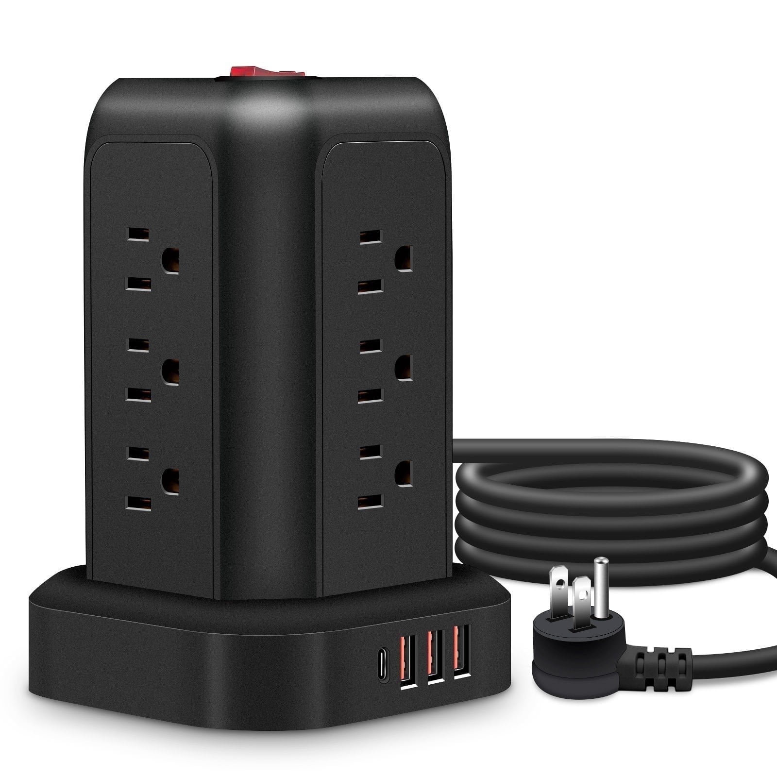 Lefree Surge Protector Power Strip Tower,12 AC 4 USB Surge Protector Tower 5.1FT Overload Protection Extension Cord with Multiple Outlets
