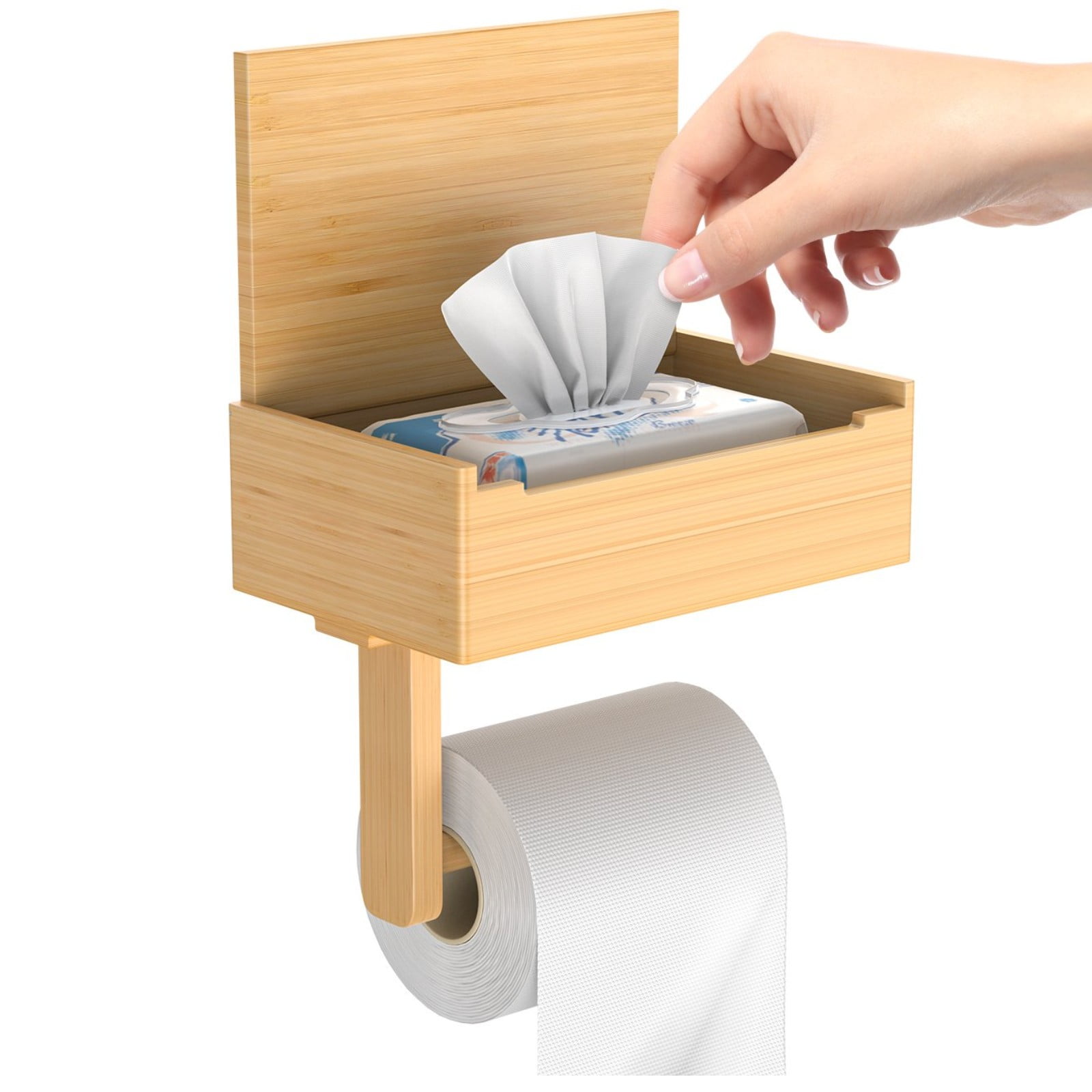 Lefree Toilet Paper Holder with Shelf Bamboo Paper Towel Wall Dispenser Container