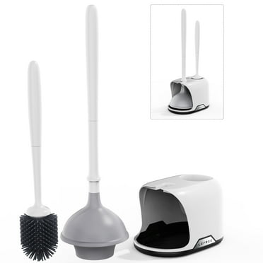 SAIDESI Toilet Silicone Plunger and Brush Combo Set with Caddy Holder Storage,New design, White