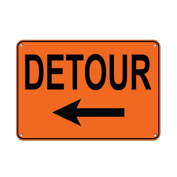 Left Arrow Detour Style 2 Traffic Sign Aluminum Metal Sign 10 in x 14 in