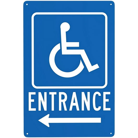 Left Arrow Handicap Entrance Sign - 8"x12" Metal Security Tin Warning Sign, Accessibility Decor for Street Business Home Office Building Outdoor