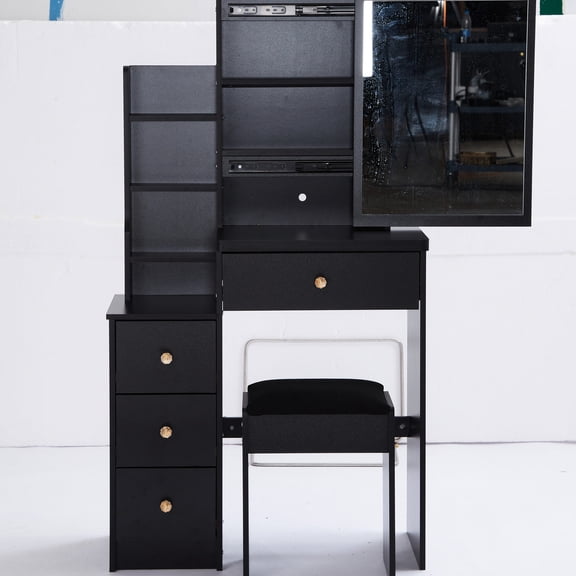Left Bedside Vanity Table for Small Bedrooms | High - capacity Multi - layer Storage | MDF Craftsmanship, Numerically Labeled Boards | Saves on Additional Purchases