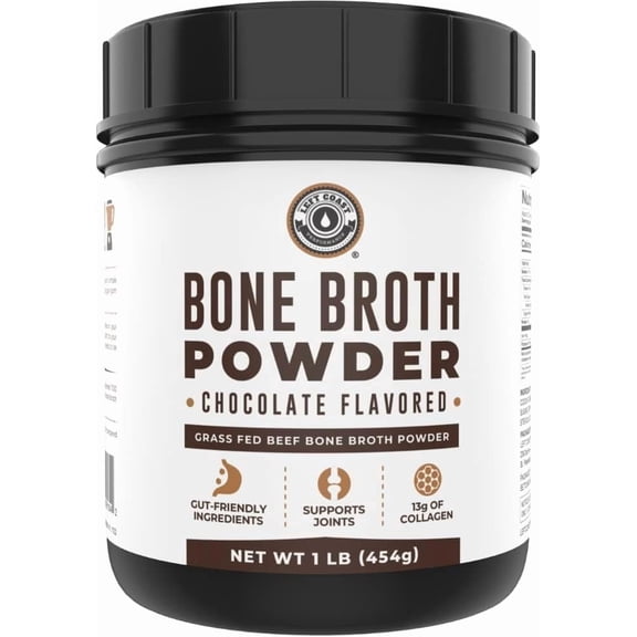 Left Coast Performance Grass Fed Beef Bone Broth Protein Powder with Collagen for Joint Support, Chocolate, 16 oz