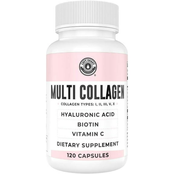 Left Coast Performance Collagen Peptide Pills | Collagen with Vitamin C and Biotin | Hydrolyzed Collagen Capsules - 120 Ct