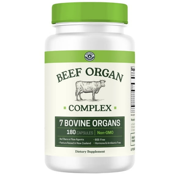 Left Coast Performance Grass-Fed Beef Organ Supplement with 7 Bovine Organs, 180 Capsules