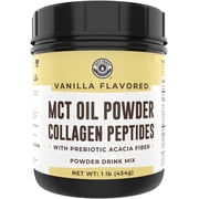 Left Coast MCT Oil Powder Drink Mix with Collagen Peptides and Acacia Fiber, Vanilla, 1 lb