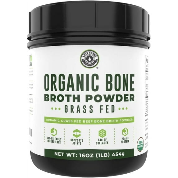 Left Coast Performance Organic Bone Broth Powder | Grass Fed + Keto USDA Organic Protein Powder with Collagen | 21 Servings, 16oz