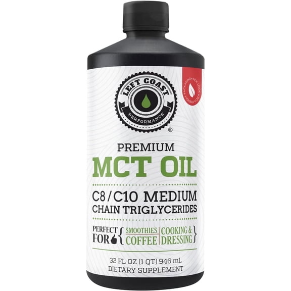 Left Coast Performance MCT Oil C8 C10 for Mental Energy and Focus Support, 100% Coconut Oil, 32 fl oz